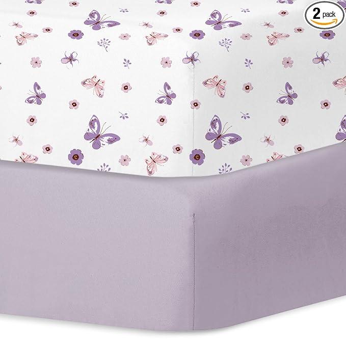 Little Grape Land Crib Sheets for Boys and Girls, 2pk Baby Crib Fitted Sheet for Standard Size Crib and Toddler Mattress, Super Soft Baby Sheet