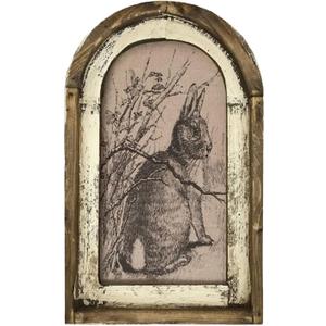 Smaroll Large Rustic Easter Decorations Rabbit Painting with Wooden Arched Frame Farmhouse Decoration Hanging Plaque Bunny Photo Sign Pediments,11 x 16.6 inch