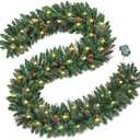 9FT Christmas Garland with Pine Cones, Prelit Christmas Garland Greenery Outdoor Lighted Pine Garland, Mantle Garland Christmas Holiday Decoration Indoor (Pinecone, 9ft)