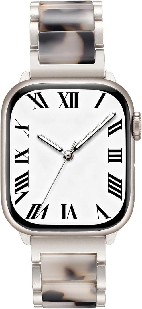 V.R.HOPE Gold Stainless-Steel Metal Resin Apple Watch Band 38mm 40mm 41mm 42mm Fashion Bracelet Strap for Women Compatible with iWatch Series 11/10/9/8/7/6/5/4/3/2/1/SE 