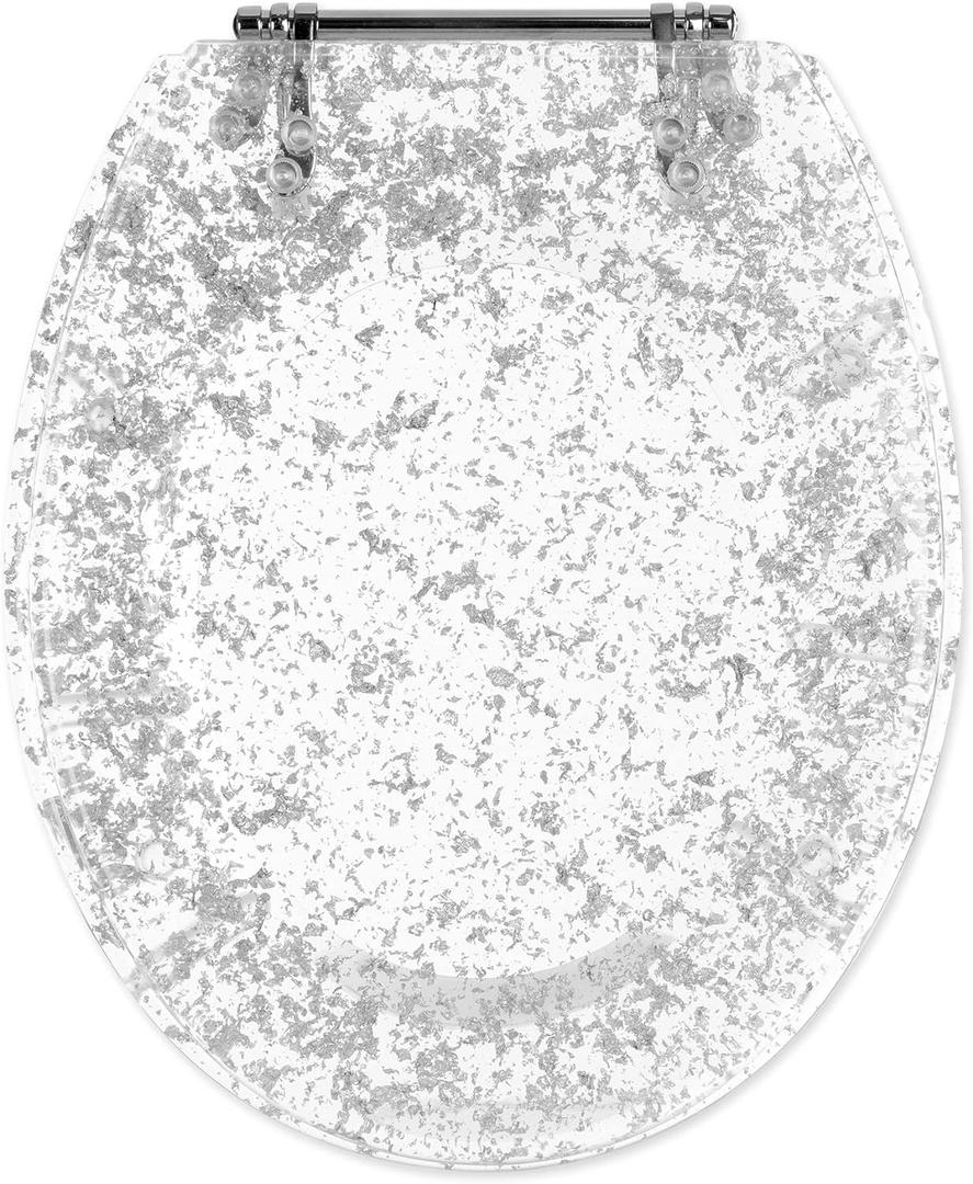 Navaris Standard Toilet Seat  Universal Toilet Seat 42 x 36 x 4.5 cm Resin Grey Glitter Design  Toilet Seat (Silver)