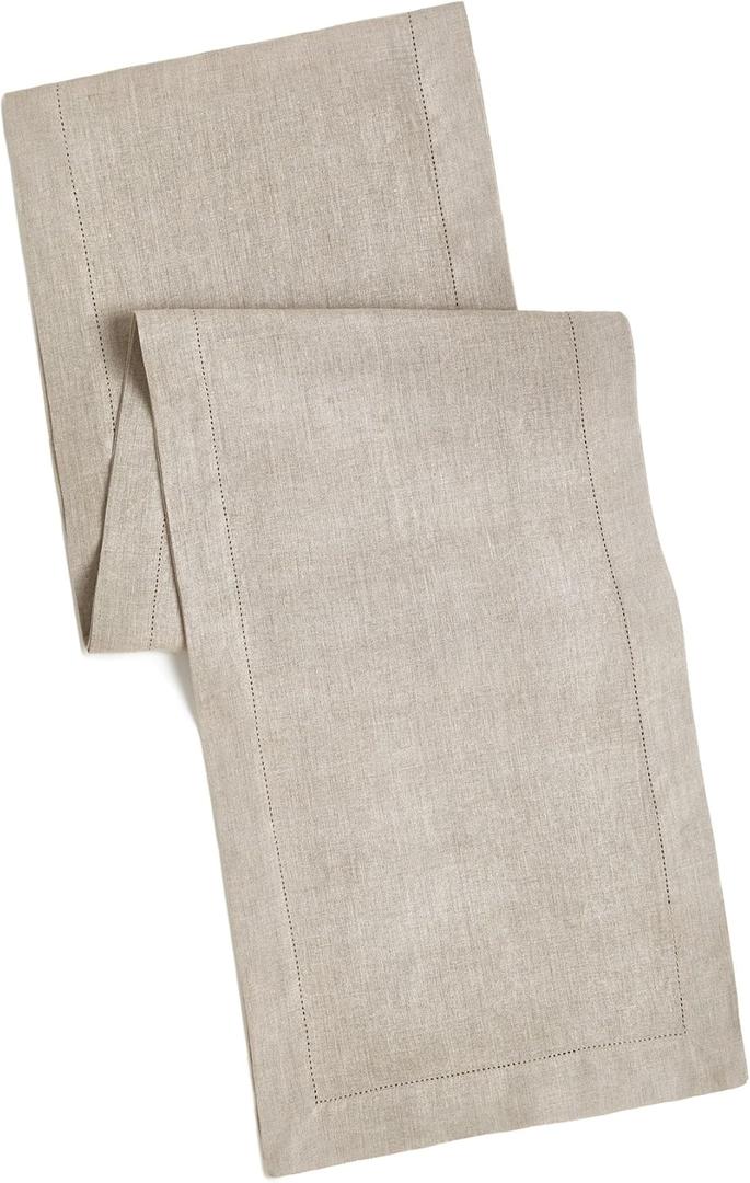 Linen Table Runner with Classic Hemstitch Detail - Hand Crafted Pure Linen Fabric Tablerunner - Fall Spring Summer Casual Formal Party Celebration Holiday Table - 16x72 Long - Natural - Cotton Craft
