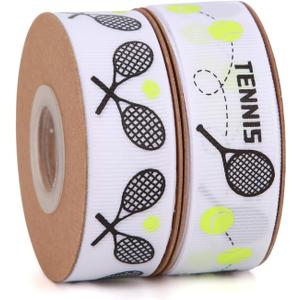 2 Rolls 20 Yards Sport Ball Ribbon3/4Inch Fabric Ribbons for Wreath Gift Wrapping Sport Team Party Decor (Tennis)