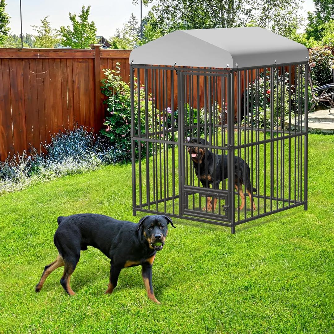 4x4x6 ft Outdoor Dog Kennel with Roof, Heavy-Duty Large Dog Cage with Lock for Medium & Large Dogs