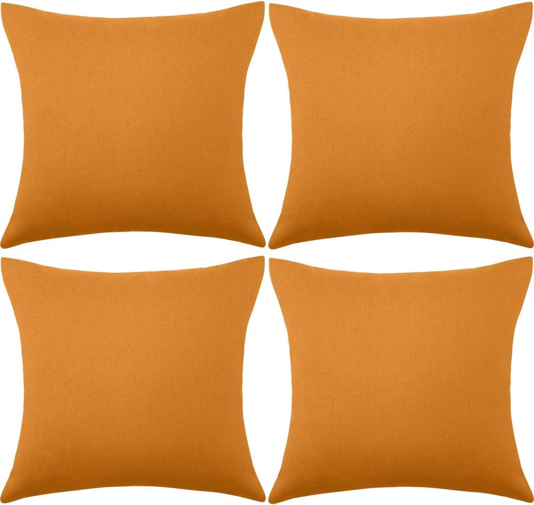 4 Pack Decorative Outdoor Waterproof Throw Pillow Covers, Square Patio Balcony Garden Waterproof Cushion Case, PU Coating Pillow Shell for Couch, Bed, Patio, Sofa, Tent,18 x 18 Inch (Light Orange)