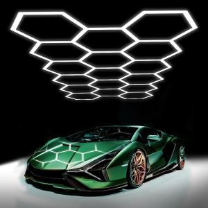 Hexagon Garage Lights: 68 Pack 17 Honeycomb Hexagon LED Light 6500K 60500LM 550W 5X2.4m Garage Lights Ceiling LED Wall Lighting for Gym Basement Warehouse Car Detailing Salon Workshop