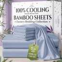 SLEEP SANCTUARY 100% Viscose Derived from Bamboo Sheets Queen Size 6pcs BamBliss Luxury Cooling Sheets for Hot Sleepers - Cloud Soft, 17" Deep Pocket, Ultra Durable Bed Set (Light Blue)