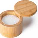 Husfunov Bamboo Salt Cellar, Magnetic Swivel Lid Salt Box, Round Container for Storing Pepper Sugar Herbs, 6 Ounce Capacity