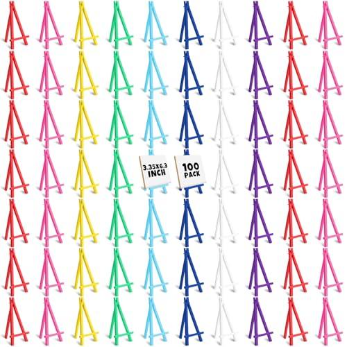 Marspark 100 Pack 6 Inch Mini Easel Display Small Easels for Painting Stand Tabletop Art Plastic 8 Colors Artist Triangle Canvas Holder for Small Canvases, Crafts, Photo, Business Cards