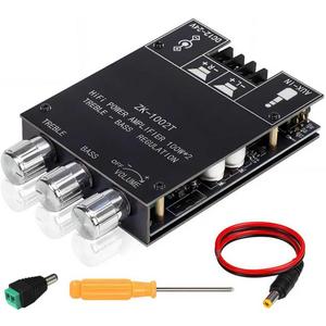 ZK-1002T Bluetooth 5.0 Stereo Amplifier Board, 200W HiFi 2.0 Channel Mini Audio Amp Module with Treble & Bass Control, AUX Input, DC 12V-24V for DIY Speakers,Home Audio