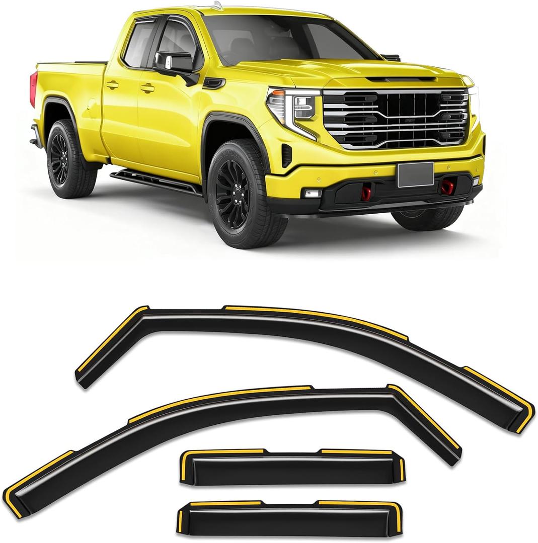 in-Channel Window Rain Guard for Chevy Silverado/GMC Sierra 1500 2019-2026 Double Cab Rain Guards Side Truck Window Visors Vent Visor Low Profile Window Deflectors Vent Shades Car Accessories