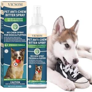 No Chew Spray For Dogs, Bitter Apple Spray For Dogs Stop Chewing Furniture, Shoes, Prevent Licking Bandages, No Alcohol & Trace, Safe Dog Training & Behavior Aids Spray, 6.76 FL Oz, Indoor & Outdoor EXP: 10/12/2027