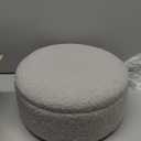 Wimarsbon Storage Ottoman, Modern Round Footrest with Soft Padded Seat, Teddy Velvet Footstool with Wood Legs, Accent Small Table or Plant Stand for Hallway, Living Room (Grey)