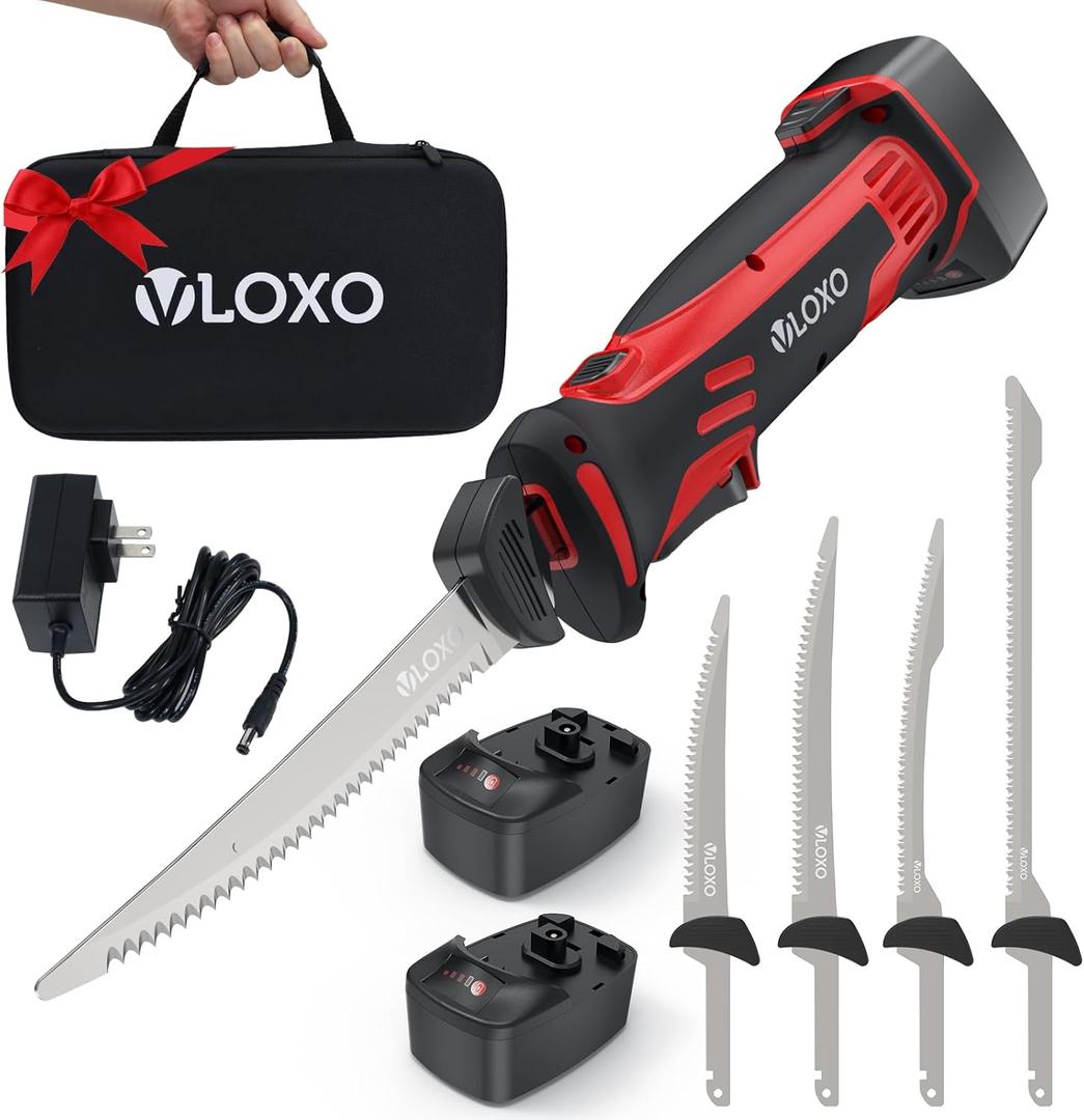 VLOXO Electric Fillet Knife, Cordless Fillet Knife with 4 Stainless Steel Blades Safety Lock Non-Slip Grip Handle Storage Case Rechargeable Electric Knives for Filleting, Meat, Bread, Turkey