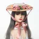 COSDREAMER Girls Women Tea Party Sun Hat Lace Ribbons Straw Hats Small (Style-26)
