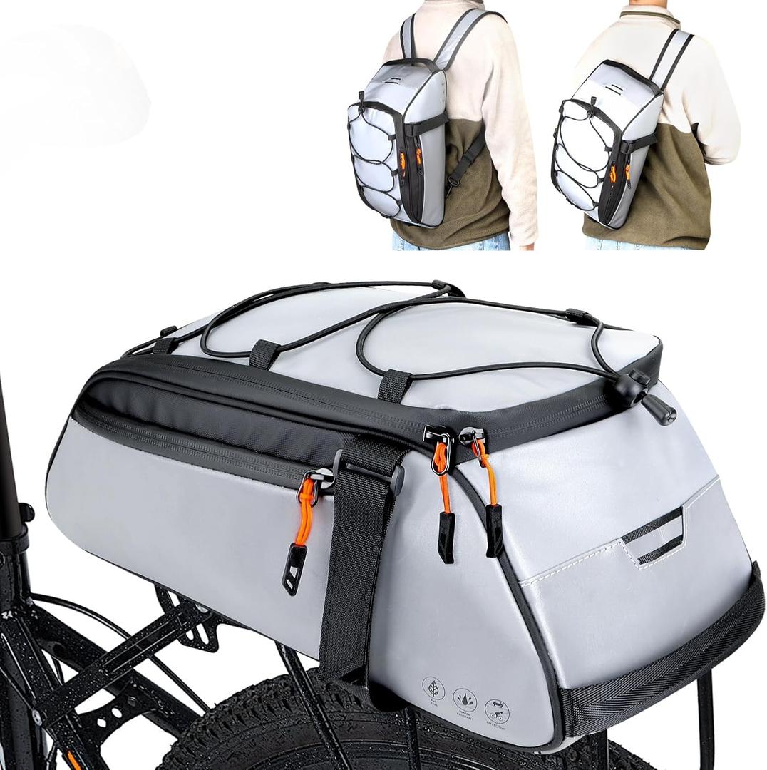 WOTOW Bike Rear Rack Bag - 10L Large Full Reflective Waterproof Trunk Bag, Multifunctional Bicycle Ebike Back Seat Cargo Carrier with Shoulder Strap(Full Reflective)