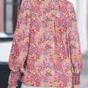 Dokotoo Women's Casual V Neck Easel Floral Print Long Sleeve Blouses Smocked Button Down Shirts Bohemian Top (Purple, XXL)