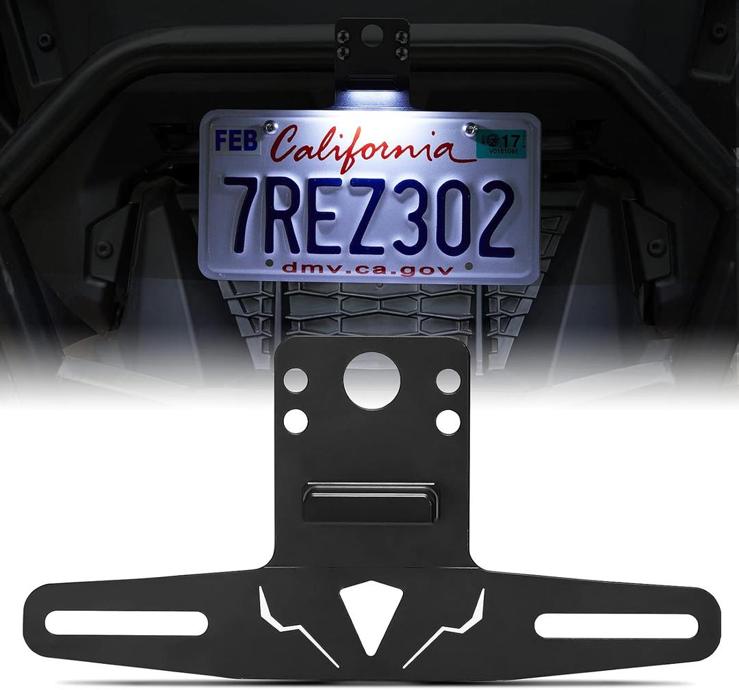 KEMIMOTO UTV License Plate Holder with Light Aluminum License Plate Frame Mount for Golf Cart RV Truck Snowmobile Trailer Boat SxS Compatible with Can-Am Maverick X3 Polaris RZR Ranger Sportsman