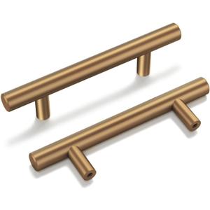 goldenwarm 10 Pack Champagne Bronze Cabinet Pulls Gold Cabinet Handles 3 inch(76mm) Champagne Drawer Pulls Brushed Bronze Cabinet Pulls Kitchen Bathroom Bedroom Furniture Handles (3in Hole Centers)