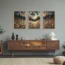 HPINUB Wildflower Moon Forest Framed Canvas Wall Art Set,Nature Pine Tree Wall Decor,Mystical Starry Night Artwork Rustic Mountain Landscape Art Print for Living Room,Bedroom,Office-16 x24 x3