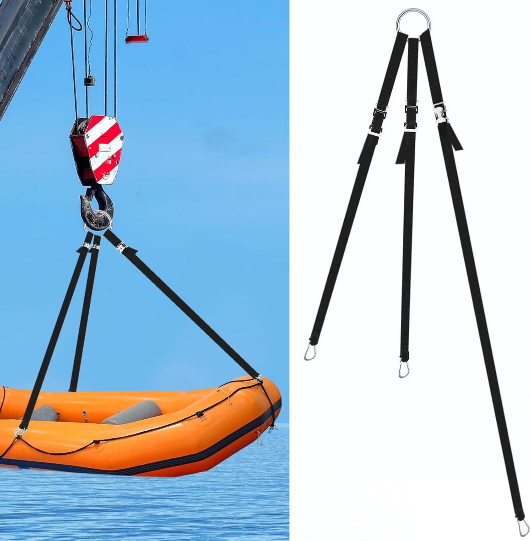 3 Leg Inflatable Dinghy Boat Lift Slings Universal Heavy Duty Adjustable Davit Stainless Steel Hardware Nylon Webbing Dinghy Sling System for Weighing up to 1000lb Rigid Boats
