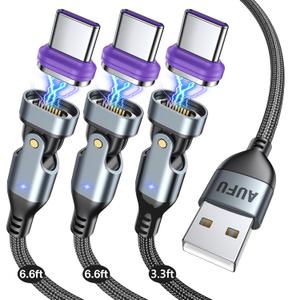 AUFU 16PIN USB C Magnetic Charging Cable (3Pack, 3.3/6.6/6.6ft), 180 Rotation Magnet Charger Cable/Magnetic USB C Cables/Magnet Phone Charger/Data Transfer Charging Cables for Phone/Tablet/Laptop (Silver Gray)