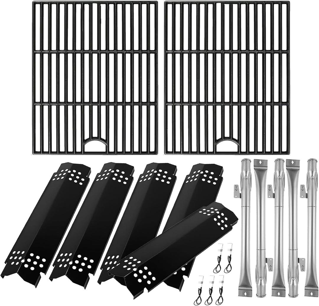 BQMAX Grill Parts for Nexgrill 5 Burner Gas Grill 720-0888 720-0888A 720-0888N, Cooking Grate, Heat Plates Shield and Burner for Nexgrill 5 Burner Replacement Parts for 720-0888 Nexgrills Part