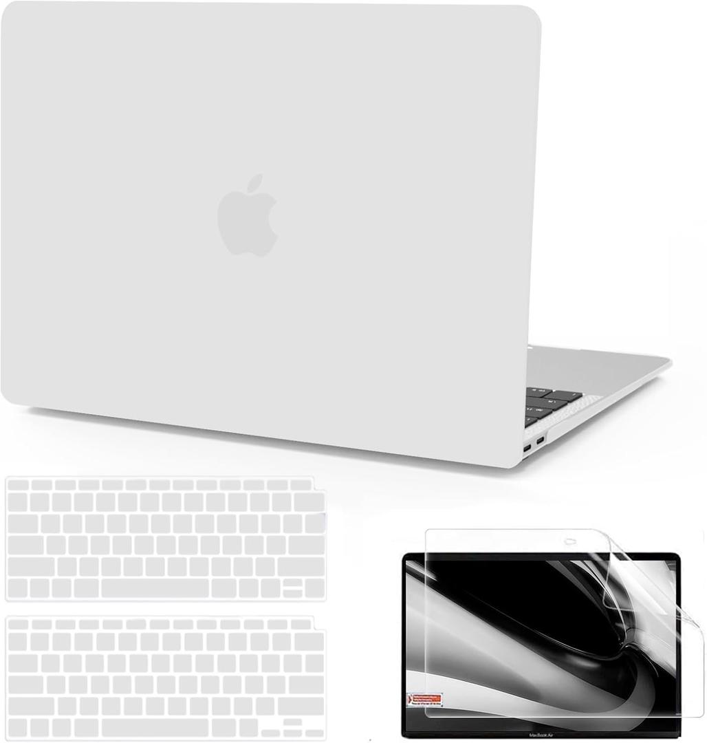B BELK Compatible with MacBook Air 13 inch Case 2022 2021 2020 2019 2018 A2337 M1 A2179 A1932, Matte Plastic Hard Shell Case for MacBook Air 13.3 inch + Keyboard Cover + Screen Protector, Frost Clear