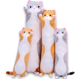 Cute Cat Plush Long Body Pillow Cuddle Cartoon Stuffed Animals Cat Plushie Soft Doll Pillows Gifts for Kids Girls (Orange, 19")