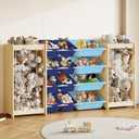 EXPERLAM Large Toy Storage Organizer, Wooden Stuffed Animal Storage & 12-Bins Toy Organizer, Double-Sided Plush Toy Holder Featuring Thicker Ropes, Space Save Bedroom Nursery Playroom Storage, Blue, 64.4" L × 11" W × 31.5" H