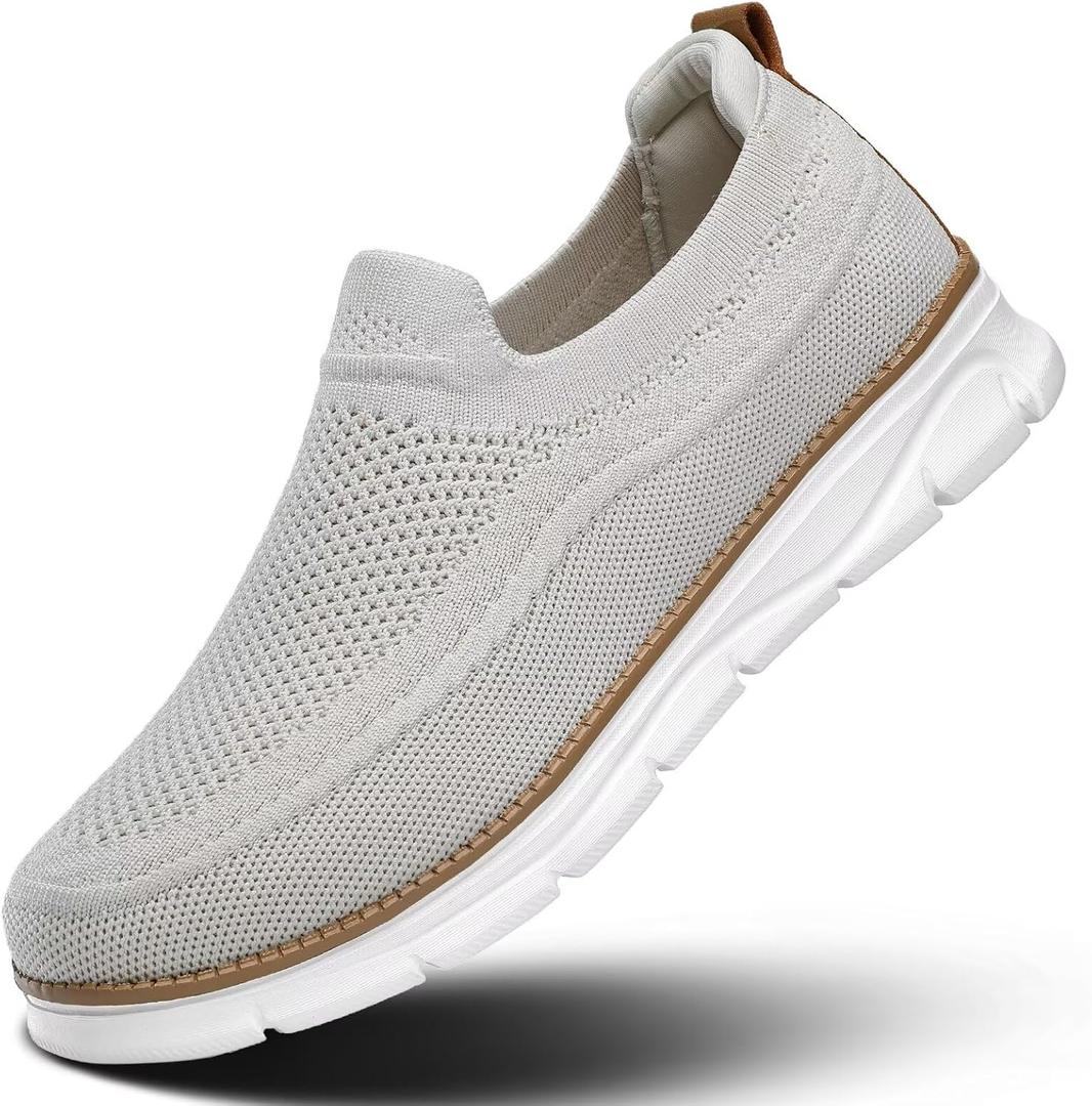 Men's Slip On Boat Shoes Casual Loafers Walking Non Slip Soft Sole Lightweight Sneakers Dress Business Oxfords Work Driving (6.5, Beige)