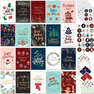 Decorably 100 Pack Foiled and Glittery 6x4in Christmas Cards with Envelopes Bulk and Stickers, 20 Festive Holiday Designs Seasons Greetings for Friends & Loved Ones, Printed Message - Gifting, Mailing
