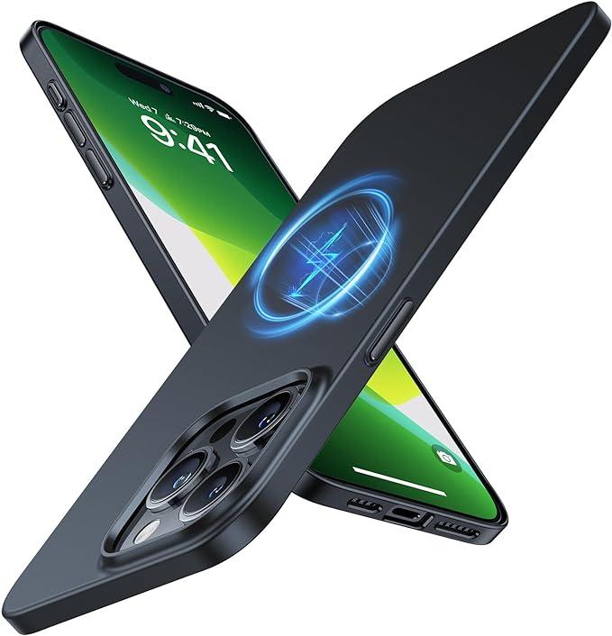 TORRAS Magnetic Slim-Fit for iPhone 14/15 Pro Max Phone Case, Ultra-Thin 11/15 ProMax Case Compatible with MagSafe, Matte Hard PC Cover Protective Anti-Fingerprint Anti-Scratch, Black