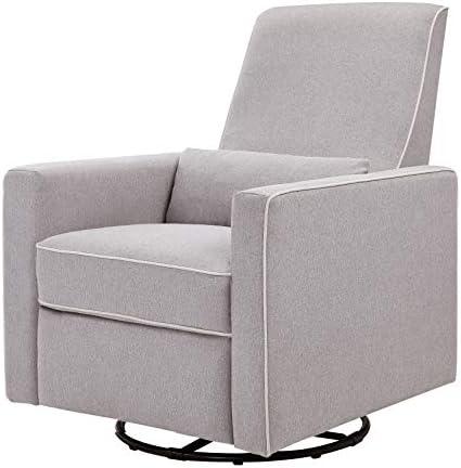 DaVinci Piper 360° Swivel Rocker Recliner Chair - Rocking Chair for Nursery & Living Room, GREENGUARD Gold, FSC & Certi-PUR US Certified, Comfy Nursery Glider Recliner - Heathered Blue/ w/Cream Piping