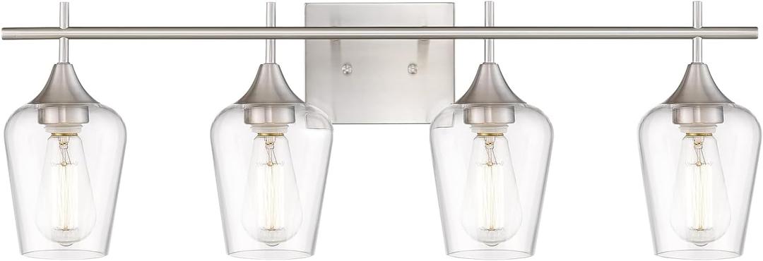 4-Light Bathroom Lighting Fixtures Over Mirror, 24 Inch Brushed Nickel Vanity Lights with Clear Glass, Modern Bath Wall Sconce Lighting for Bathroom, WL9167-4C