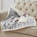 Qeils Dog & Cat Blankets - Waterproof Washable - Sherpa, Plus Plush Reversible, 25"X30", Grey Paw Print