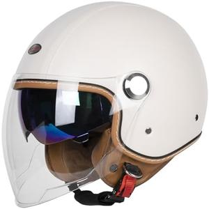 Quickool Open Face Motorcycle Helmets, DOT Approved 3/4 Moped Helmet Dual Visor Quick Release Buckle, Motorcycle Helmets for Adults, Vintage Helmets for Moped Scooter (Medium, White)
