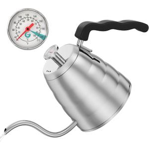 Coffee Gator Gooseneck Kettle with Thermometer - 40oz Premium Stainless Steel Pour Over Coffee Maker Kettles, Stove Top, w/Precision Drip Spout, for Drip Coffee, French Press, Tea Kettle, 5 Cup, 1.2L