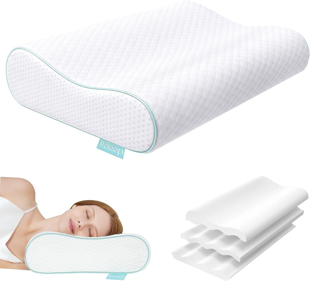 Cervical Neck Pillow, Side Sleeper Pillow for Neck Pain Relief, Adjustable Contour Pillow for Sleeping, Ergonomic Memory Foam Pillow, Orthopedic Cooling Pillow Back Stomach Sleeping, Queen Size (Queen Size: 23.6"L x 13.8"W Medium, White)