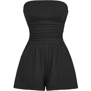 AUXDIO Women Summer Casual Strapless Romper Sleeveless Off Shoulder Short Jumpsuits 2025 Beach Vacation Clothes (Small)