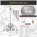 Modern 52" 12-Light Black Sputnik Chandelier with Smoke Glass Globe