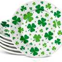 Hushee 6 Pcs St. Patrick's Day Ceramic Shamrock Plates 6 Inch Irish Dessert Platter Serving Plate Clover Leaf Salad Dishes Tableware for St. Patrick's Celebration, Dinner Party, Gift(Cute) (Green, White)