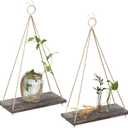MITIME Hanging Wall Shelves, Set of 2 (Medium), Boho Style, Triangular, Wood Finish, Wall Mount, 2 Shelves, Living Room, Bedroom, Bathroom, Kitchen