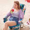 Portable Beach Chair for Adults, Outdoor Lightweight Camping Chair Lay Flat Folding Backpack Beach Reclining Chair with 5 Positions, Headrest, Zipper Pouch, Cup Holder, NEW Striped, 22 inches x 21 inches x 31 inches