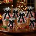 Janinka 12 Pcs 10 x 6 Inch Large Velvet Christmas Bows for Gift Wrapping Christmas Ribbon Bows Wrapping Accessory for Xmas Present Boxes Bouquet Basket Bottles Supplies(Black)