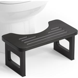 AmazerBath Bamboo Toilet Stool, Foldable Squat Potty Stool for Adults, Non-Slip Poop Stools for Bathroom, 0.59" Thickness Potty Step Stool, Foot Pooping Steps, 6.8" Black