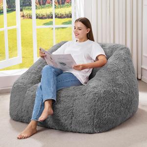 Hobestluk Giant Bean Bag Chair Memory Foam Filled Sofa Chair Bean Bag for Adults/Teens/Kids, Plush Fur Oversized Lazy Sofa for Living Room Bedroom Dorm(Light Grey), 30 inches x 37 inches x 46 inches