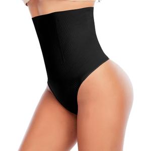Werena Tummy Control Thong Shapewear for Women Seamless Shaping Thong Panties Body Shaper Underwear (Medium, 03# Black-high Rise Wire)