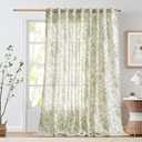 jinchan Linen Floral Curtains Extra Wide for Patio Sliding Glass Door Room Divider Curtain for Living Room 108 Inch Length Farmhouse Peony Green Printed Curtain Set 1 Panel