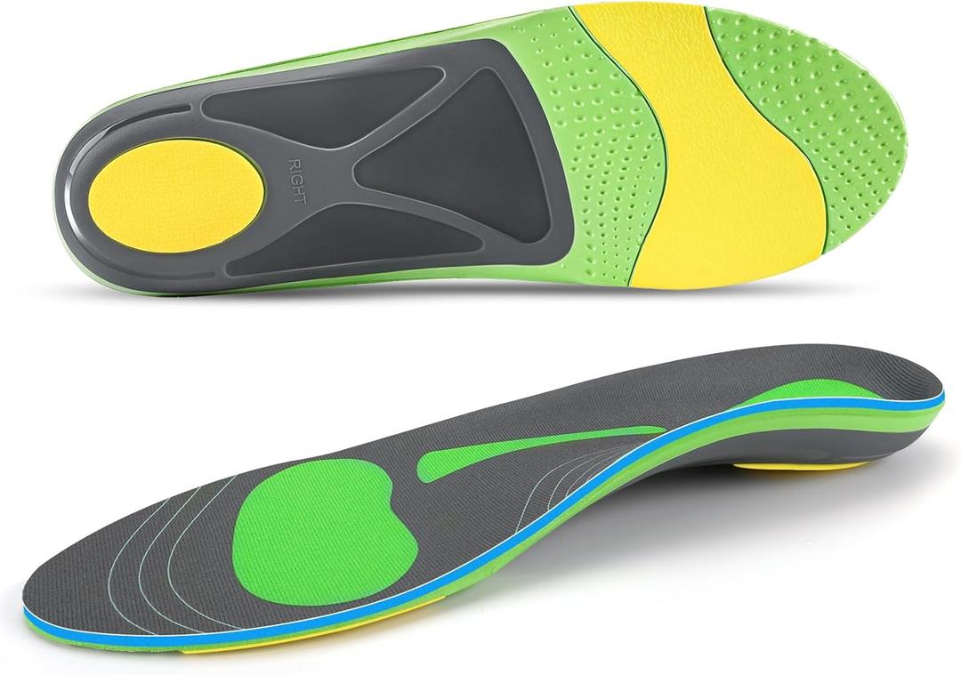 Arch Support Inserts for Men & Women  210+ lbs Heavy Duty Orthotic Insoles for Plantar Fasciitis, Flat Feet, Heel Pain, Over-Pronation Relief, Work Boot Support Insole for Standing & Running (Men 10-10.5 | Women 12-12.5 (11.26"), Green)